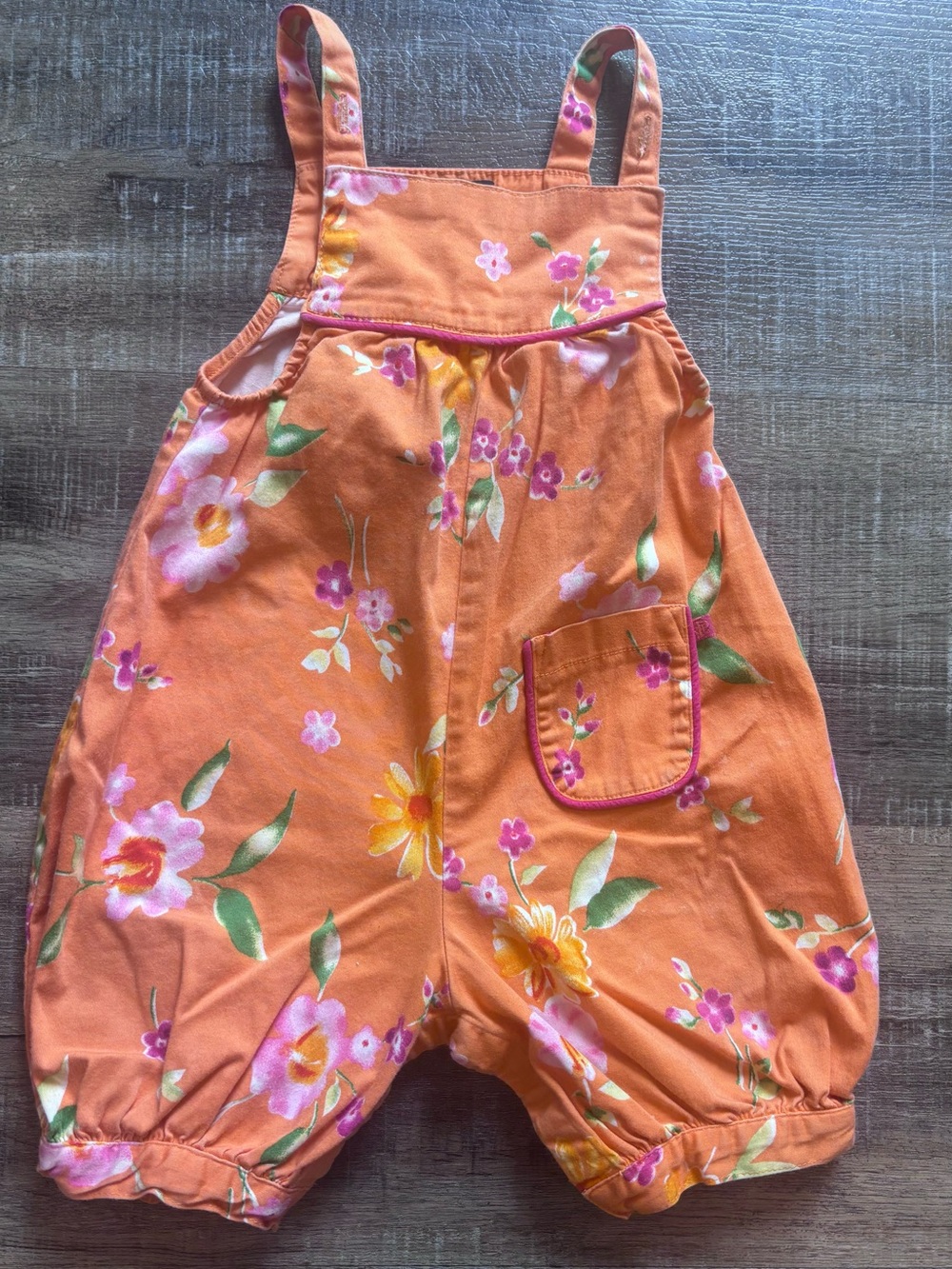 Vtg Ralph Lauren Baby Girl Orange Floral Romper Size 6-12 Month